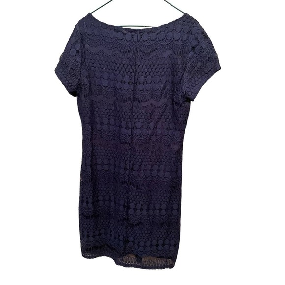 Tiana B Mini Sheath Dress Women Size L Blue Lace Short Sleeve Round Neck Nylon - Picture 2 of 5